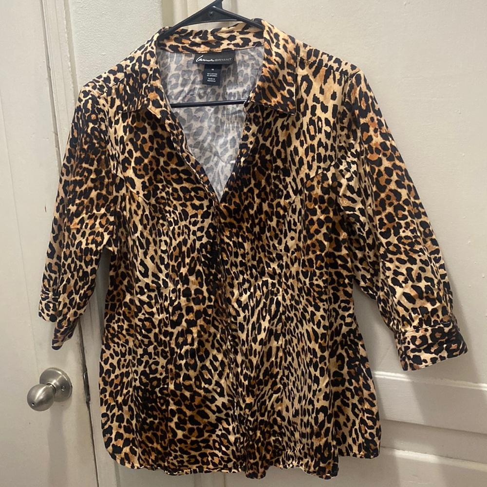 Lane Bryant Leopard Button Up Shirt Mid Sleeve Womens Size 16